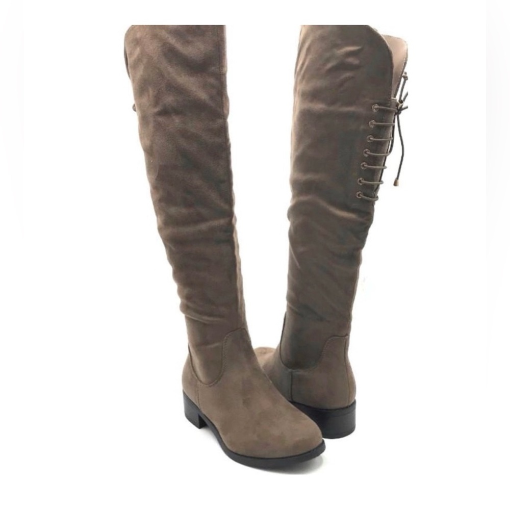 Top Moda Taupe Knee High Micro Suede Boots